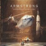 Titelseite des Bilderbuchs "Armstrong" von Torben Kuhlmann. Zeichnung einer Maus vor Raumschiffen.